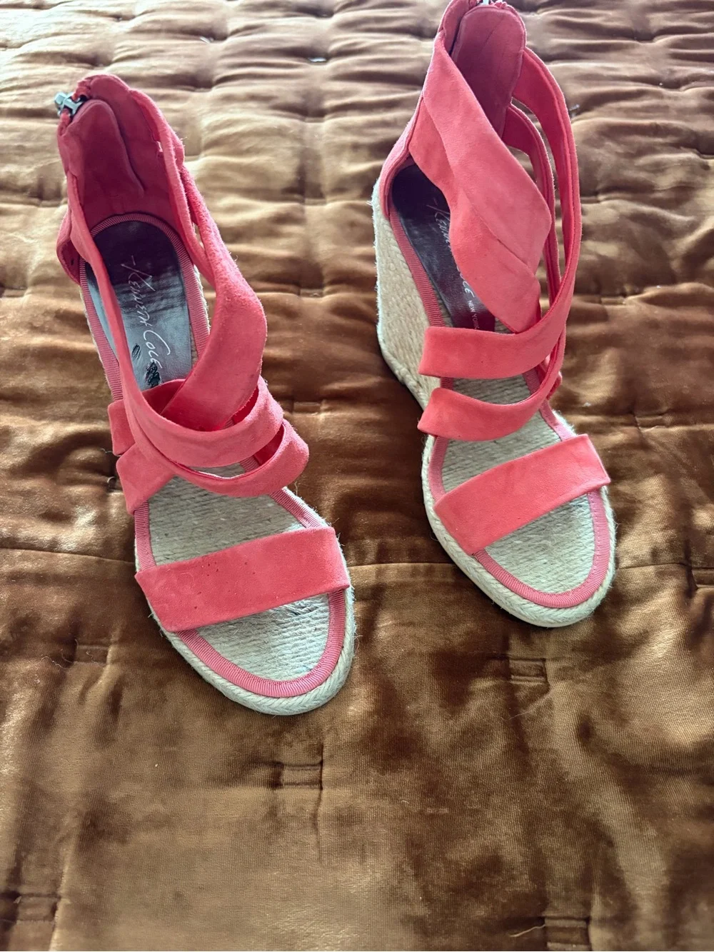Kenneth Cole Coral Suede Espadrille Wedge Sandals